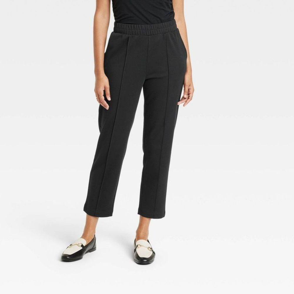 Women's High-Rise Regular Fit Tapered Ankle Knit Pants - A New Day Black M